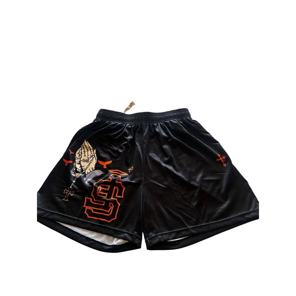 ASAP Worldwide Kids Mesh Basketball Shorts Black SF Praying Hands Graphic Small
